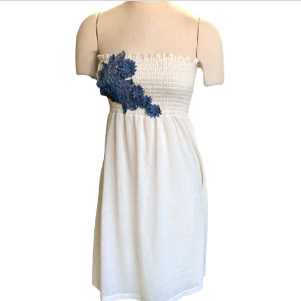 Maurices Strapless Dress Smocked Bodice Floral Applique Sz M #360H